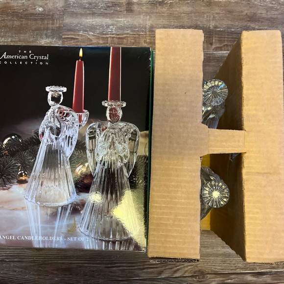 Set Of 2 -24% Lead CRYSTAL ANGEL CANDLE HOLDERS. The American Crystal Collection - Picture 1 of 11